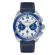 Load image into Gallery viewer, Bremont Terra Nova 42.5mm Chronograph Henley Royal Regatta White Dial on blue embossed leather strap, front