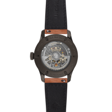 Load image into Gallery viewer, Bremont Altitude 39mm HMAF Black Dial on light brown nubuck leather strap, open case back with printed crystal