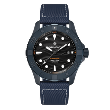 Load image into Gallery viewer, Bremont Supermarine 43mm 500m Blue Ceramic Black Wave Dial Limited Edition on blue embossed rubber and leather strap, front