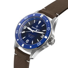 Load image into Gallery viewer, Bremont Supermarine 40mm 300m Blue Dial on leather strap, side