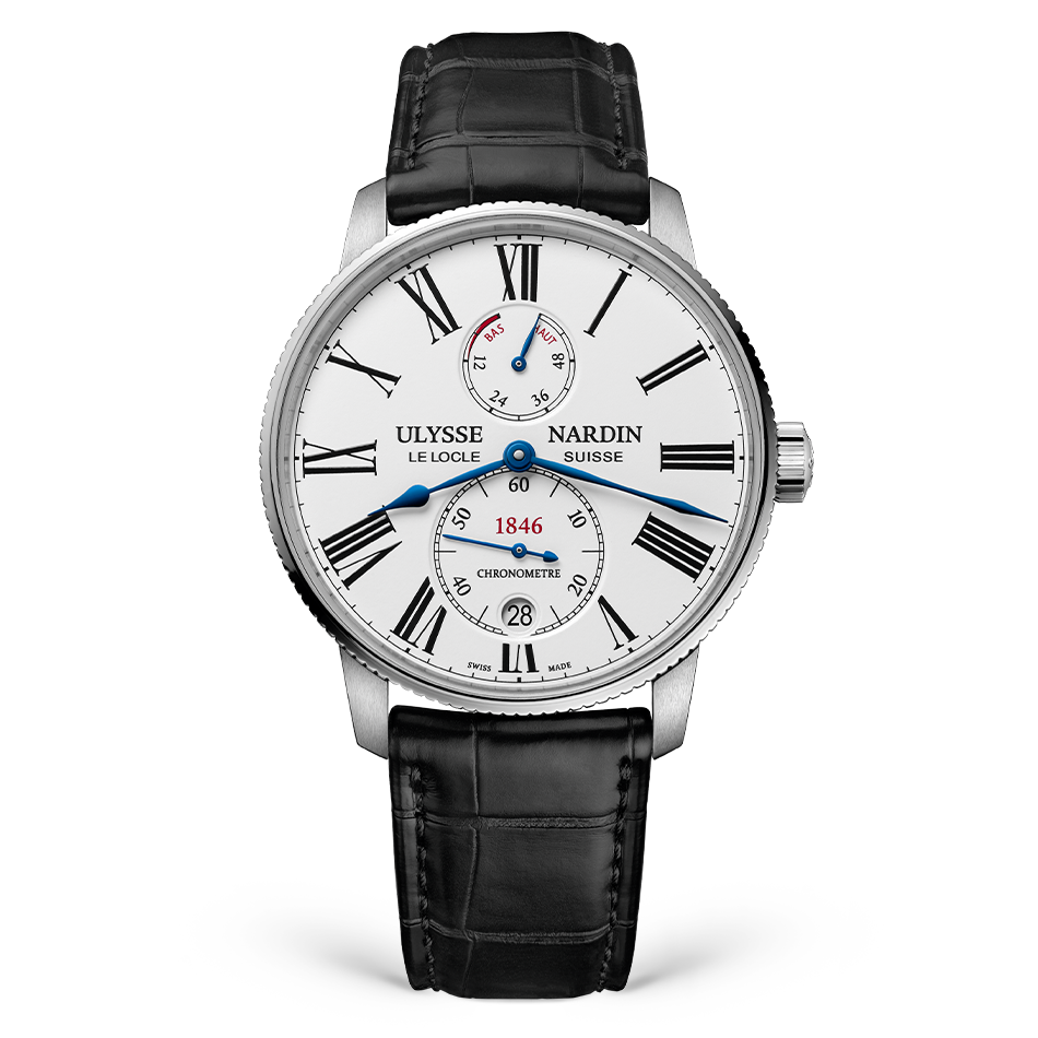 Ulysse Nardin Marine Torpilleur 42mm with White Dial in Stainless Steel on Leather