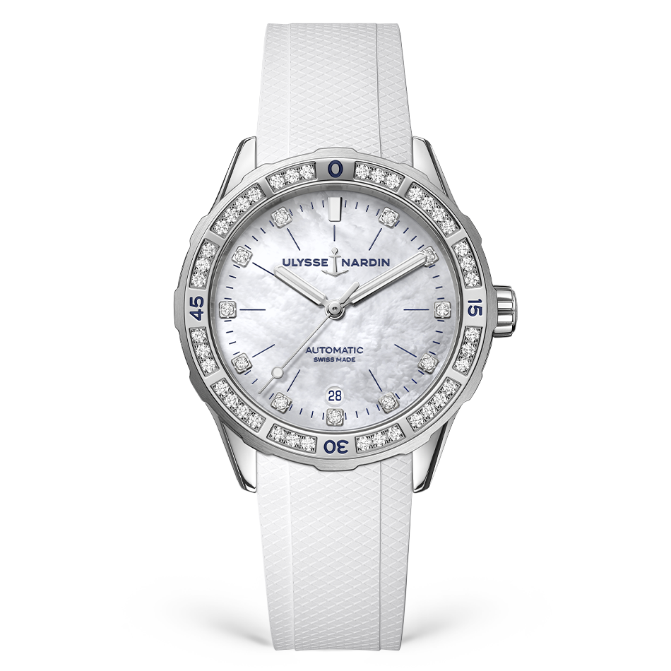 Ulysse Nardin Diver 39mm with Mother of Pearl Dial in Stainless Steel with Diamond Bezel