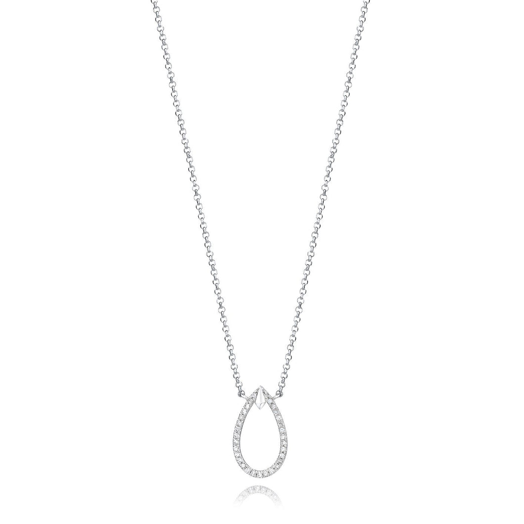 Open Pear Shape Diamond Necklace set in 14k White Gold