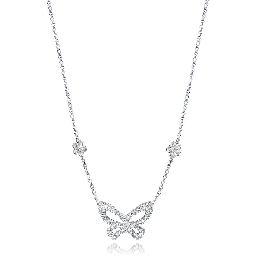 Butterfly Diamond Necklace set in 14k White Gold