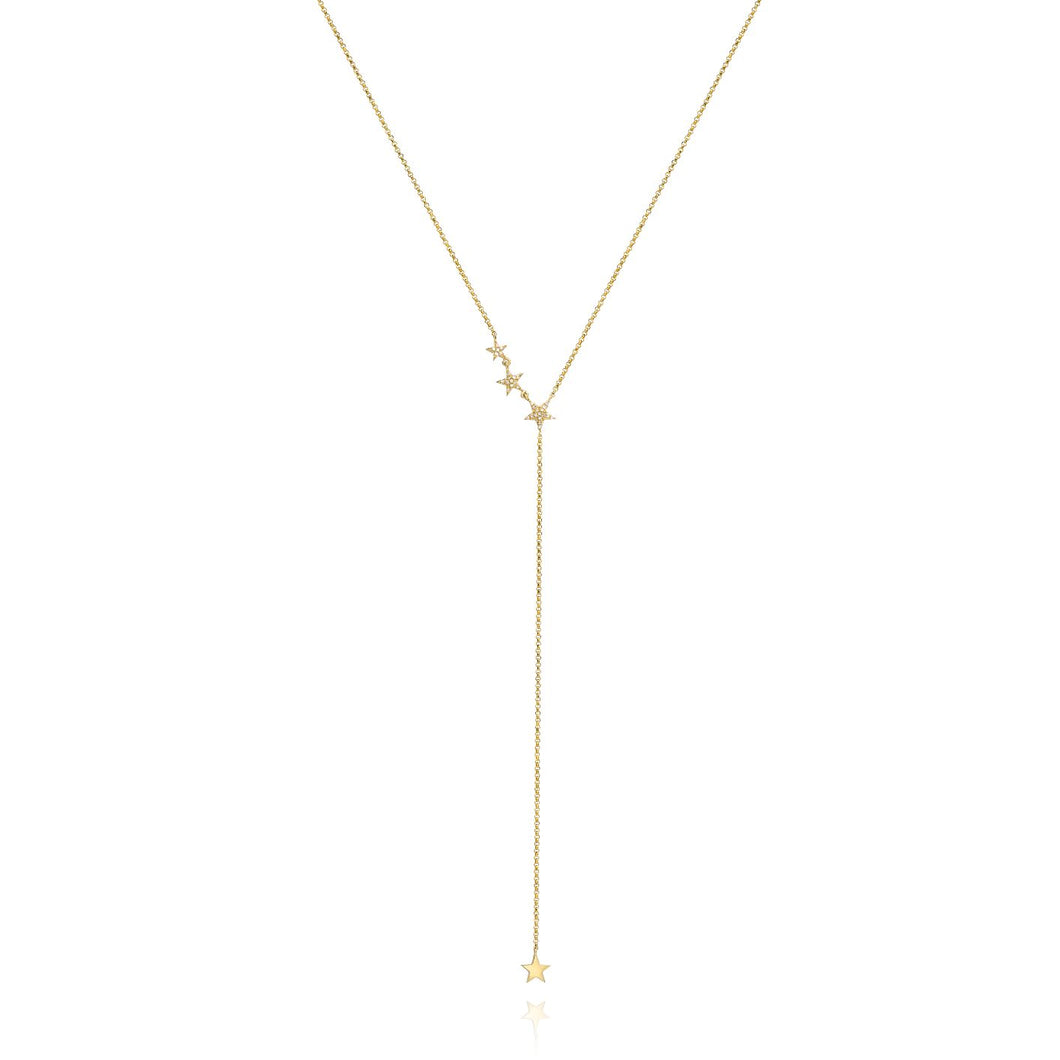 Star Lariet Diamond Necklace set in 14k Yellow Gold