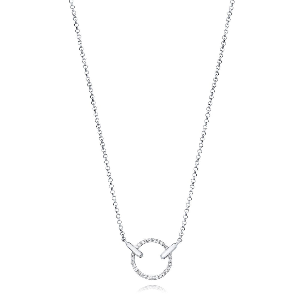 Open Circle Diamond Necklace set in 14k White Gold