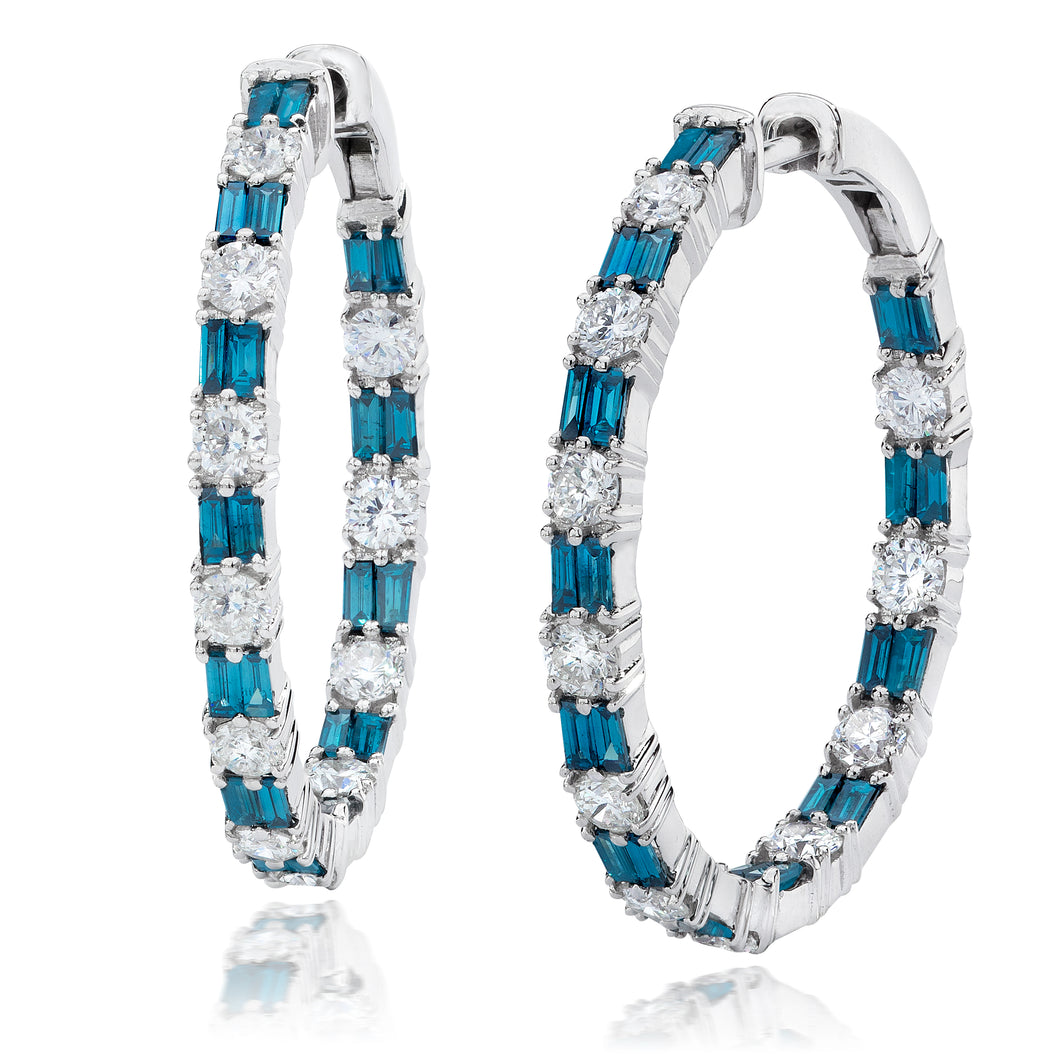 Blue and White Diamond Earrings set 14k White Gold