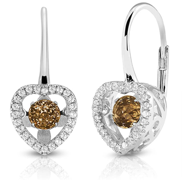 14K Gold & Silver Dancing Heart Diamond & Sapphire Earrings