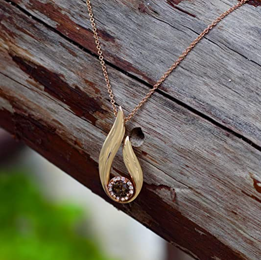 14K Rose Gold TearDrop Diamond Necklace (.37ct Brown Crown of Light D