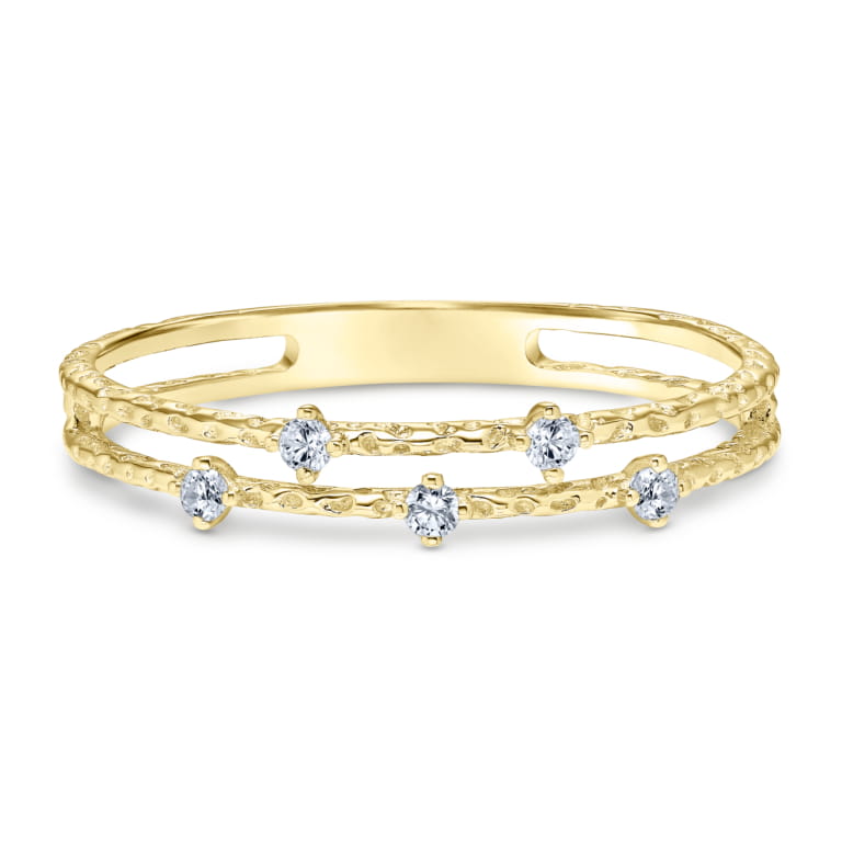 Textured Two Row Stackable Diamond Ring set in 14k Yellow Gold