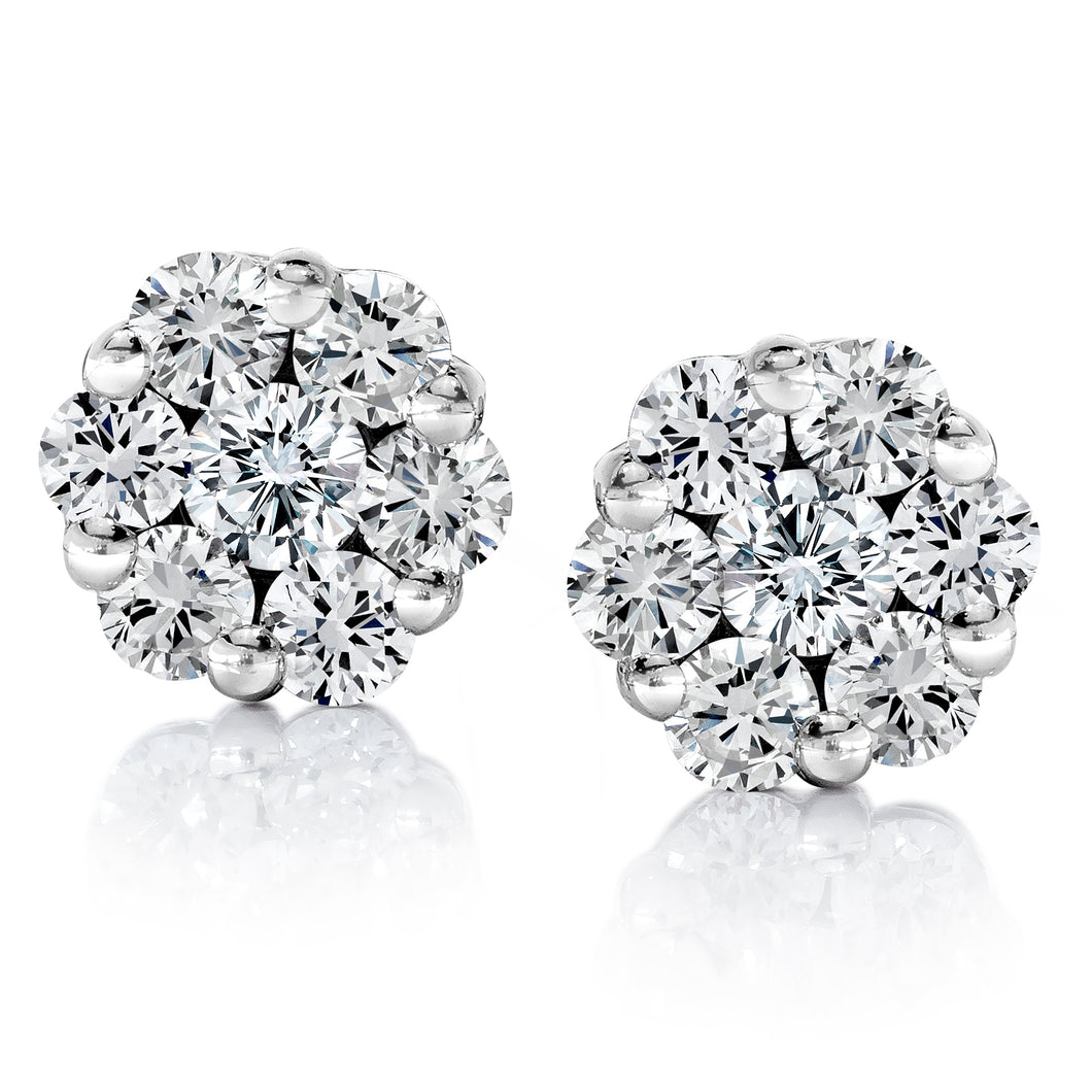 Cluster Diamond Earrings set in 14k White Gold