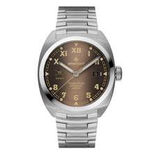 Load image into Gallery viewer, Bremont Terra Nova 40.5mm Date HMAF Brown Dial on steel bracelet, front

