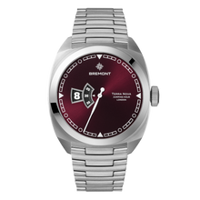 Load image into Gallery viewer, Bremont Terra Nova 40.5mm Jumping Hour Burgundy Dial on steel bracelet, front
