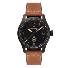 Load image into Gallery viewer, Bremont Altitude 39mm HMAF Black Dial on light brown nubuck leather strap, front
