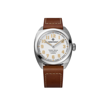 Load image into Gallery viewer, Bremont Terra Nova 38mm White Dial on brown leather strap with cream box stitch, front
