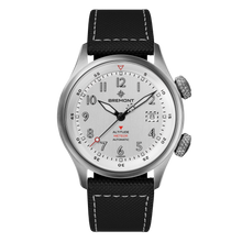 Load image into Gallery viewer, Bremont Altitude MB Meteor 42mm Silver Dial, Orange Barrel on black rubber and leather strap, front
