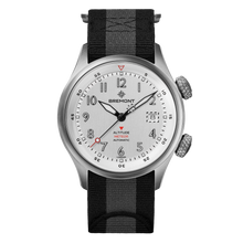 Load image into Gallery viewer, Bremont Altitude MB Meteor 42mm Silver Dial, Titanium Barrel on black and anthracite NATO strap, front
