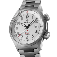 Load image into Gallery viewer, Bremont Altitude MB Meteor 42mm Silver Dial, Titanium Barrel on titanium bracelet, side view showing the titanium barrel
