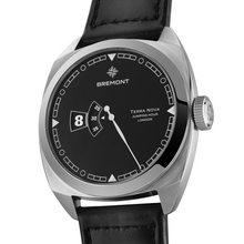 Load image into Gallery viewer, Bremont Terra Nova 40.5mm Jumping Hour Black Dial on black gradient leather strap, side
