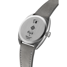 Load image into Gallery viewer, Bremont Terra Nova 35mm Jumping Hour Steel on grey nubuck leather strap, side
