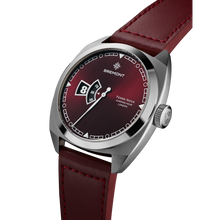Load image into Gallery viewer, Bremont Terra Nova 40.5mm Jumping Hour Burgundy Dial on burgundy leather strap, side
