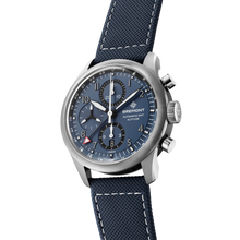Load image into Gallery viewer, Bremont Altitude 42mm Chronograph Blue Dial on blue rubber and leather strap, angled view
