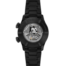 Load image into Gallery viewer, Bremont Altitude Meteor 42mm Felix the Cat on DLC titanium bracelet, open case back with Felix the Cat decorated crystal
