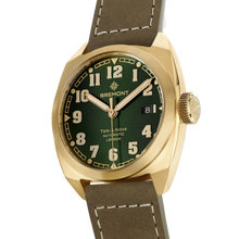 Load image into Gallery viewer, Bremont Terra Nova 40.5mm Date Bronze Green Dial on green nubuck leather strap, side
