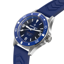 Load image into Gallery viewer, Bremont Supermarine 40mm 300m Blue Dial on blue rubber strap, side

