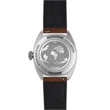 Load image into Gallery viewer, Bremont Terra Nova 38mm Jumping Hour Steel on brown leather strap with cream box stitch, case back
