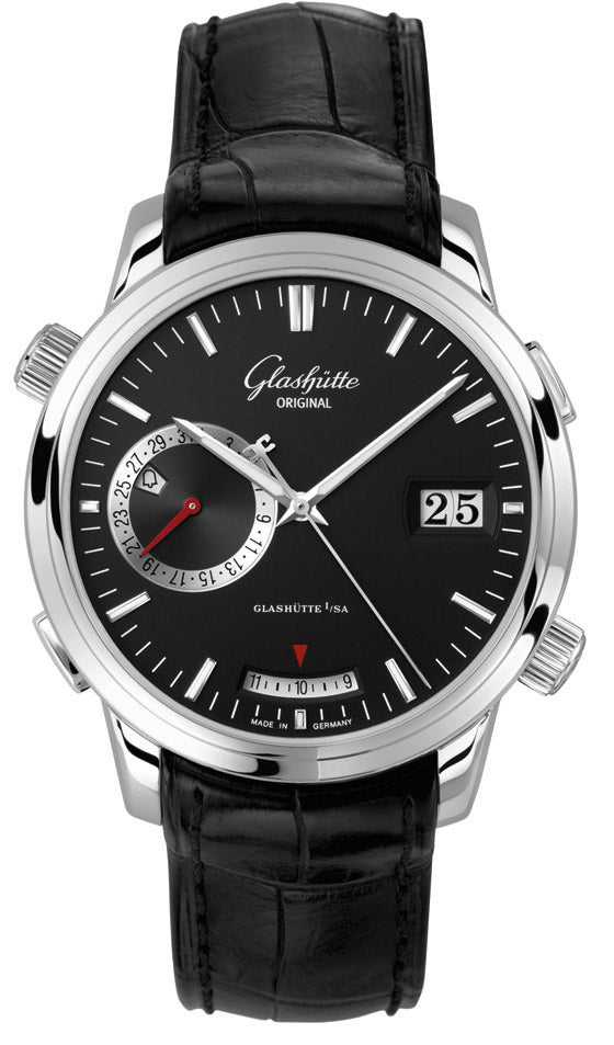 Glashutte Original Senators Diary with Black dial in Stainless Steel