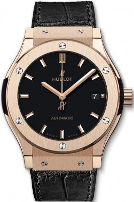 Hublot Classic Fusion with Matte Black Dial in Rose Gold on Alligator Strap 45mm