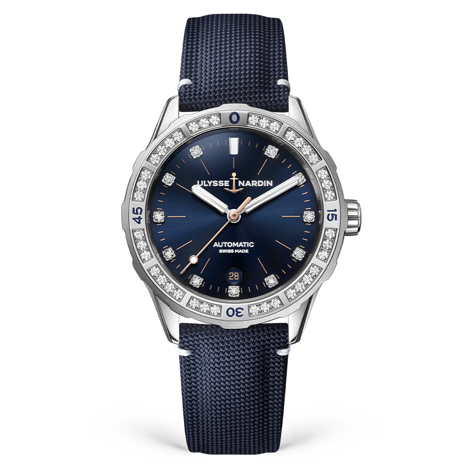 Ulysse Nardin Diver 39mm with Blue Dial in Stainless Steel with Diamond bezel