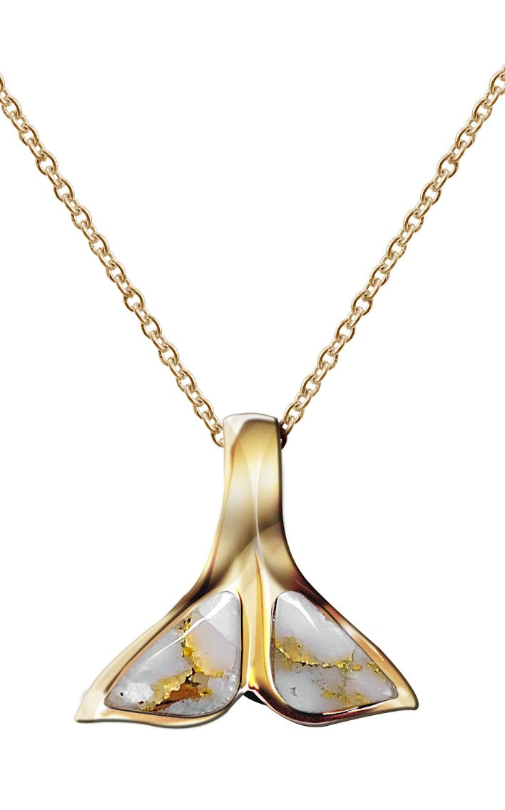 14K Gold and Quartz Whale Tail Pendant (chain sold separately)