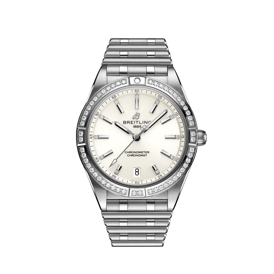 Breitling Chronomat 36MM in Stainless Steel with White Dial and Diamond Bezel