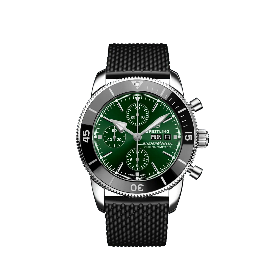Breitling Superocean Heritage Chronograph 44MM in Stainless Steel with Green Dial on a Textured Rubber Strap