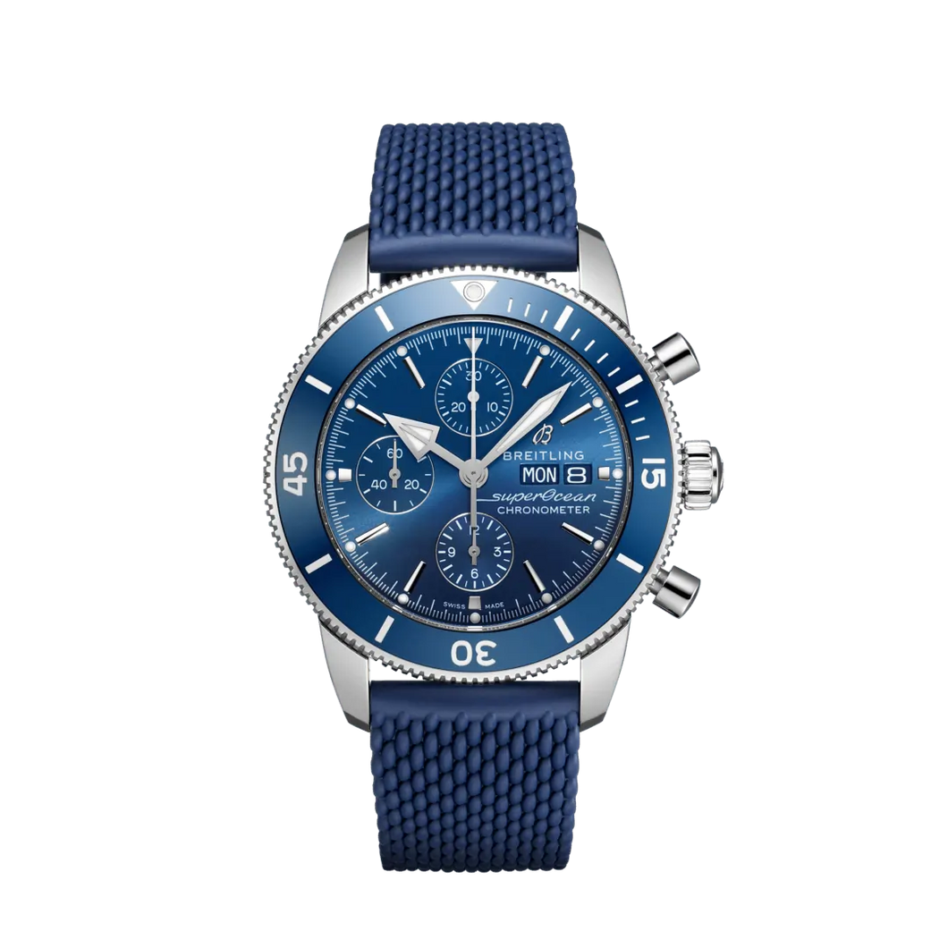 Breitling Superocean Heritage Chronograph 44MM in Stainless Steel with Blue Dial on a Textured Rubber Strap