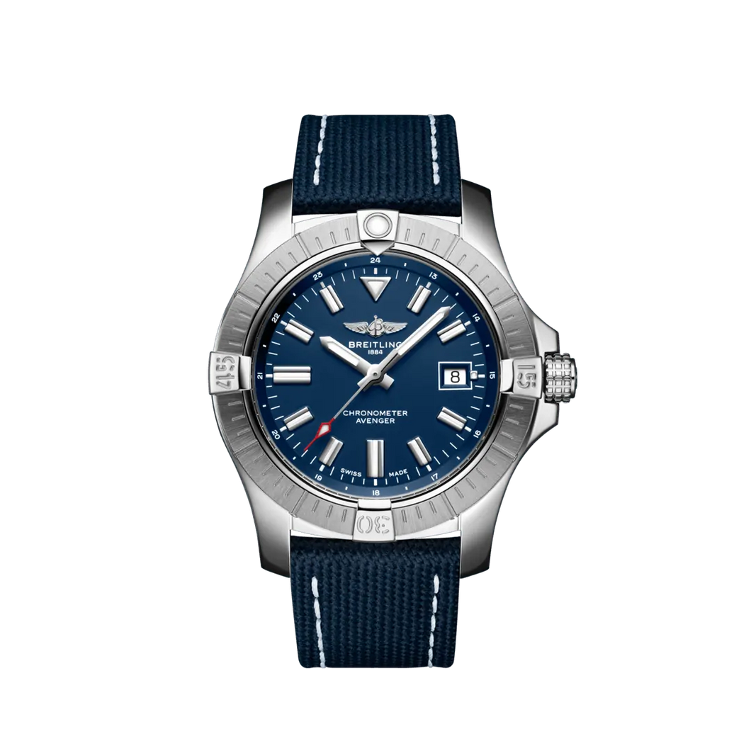 Breitling Avenger 43MM in Stainless Steel with Blue Dial on a Blue Strap with Tang Buckle