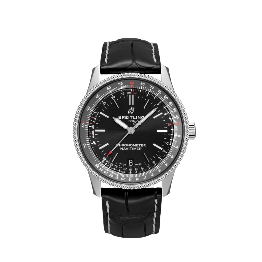 Breitling Navitimer 38MM in Stainless Steel with Black Dial on a Black Alligator Strap
