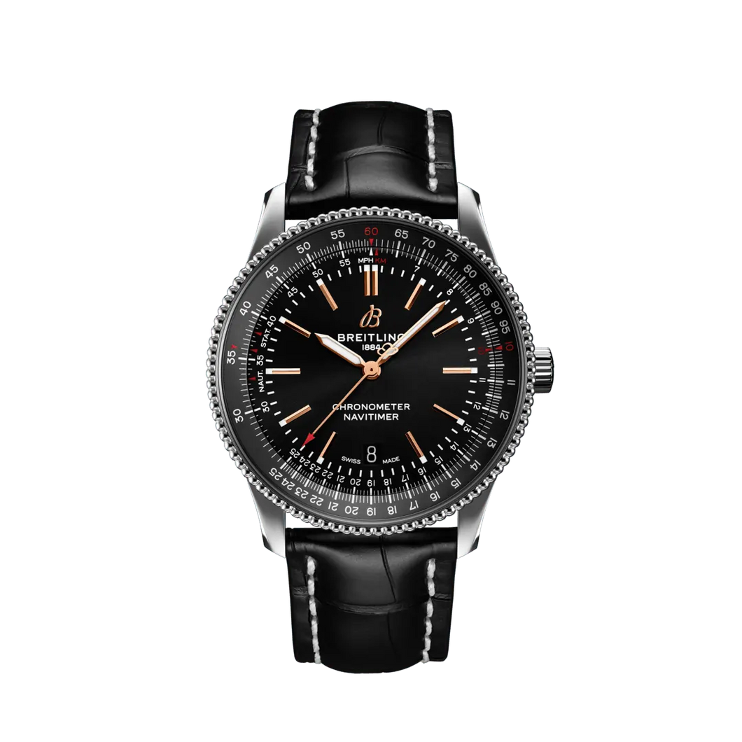 Breitling Navitimer 41MM in Stainless Steel with Black Dial on a Black Alligator Strap