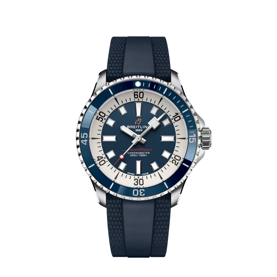 Breitling Superocean 42MM in Stainless Steel with Blue Dial on a Blue Rubber Strap