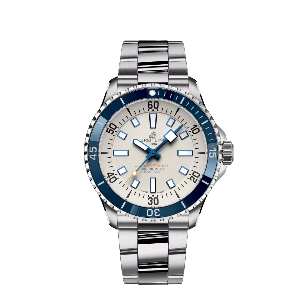 Breitling Superocean 42MM in Stainless Steel with Cream Dial and Blue Accents