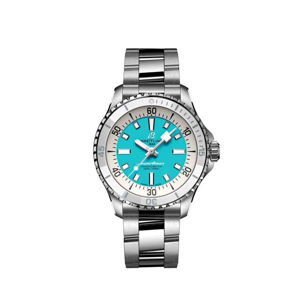 Breitling Superocean 36MM in Stainless Steel with Turquoise Dial