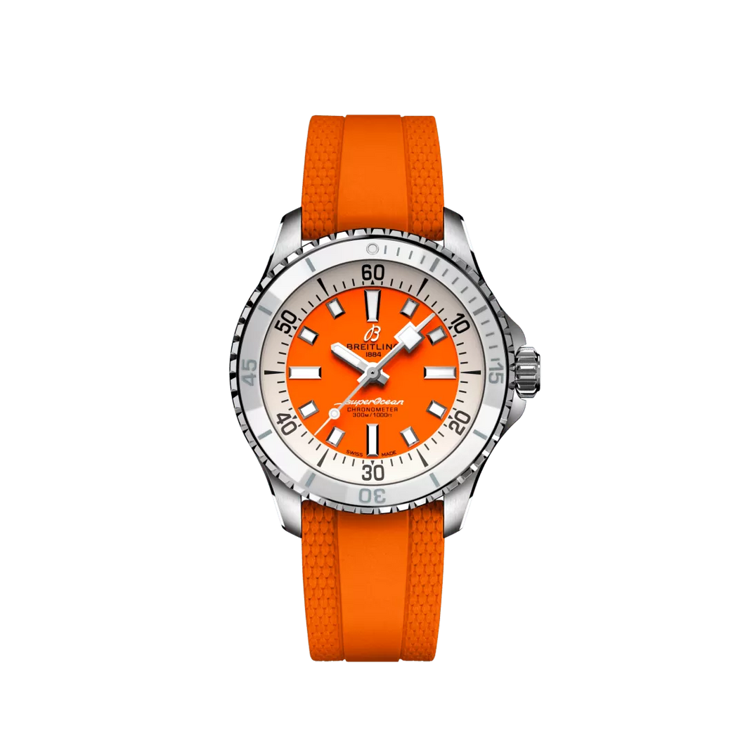 Breitling Superocean 36MM in Stainless Steel with Orange Dial on a Orange Rubber Strap
