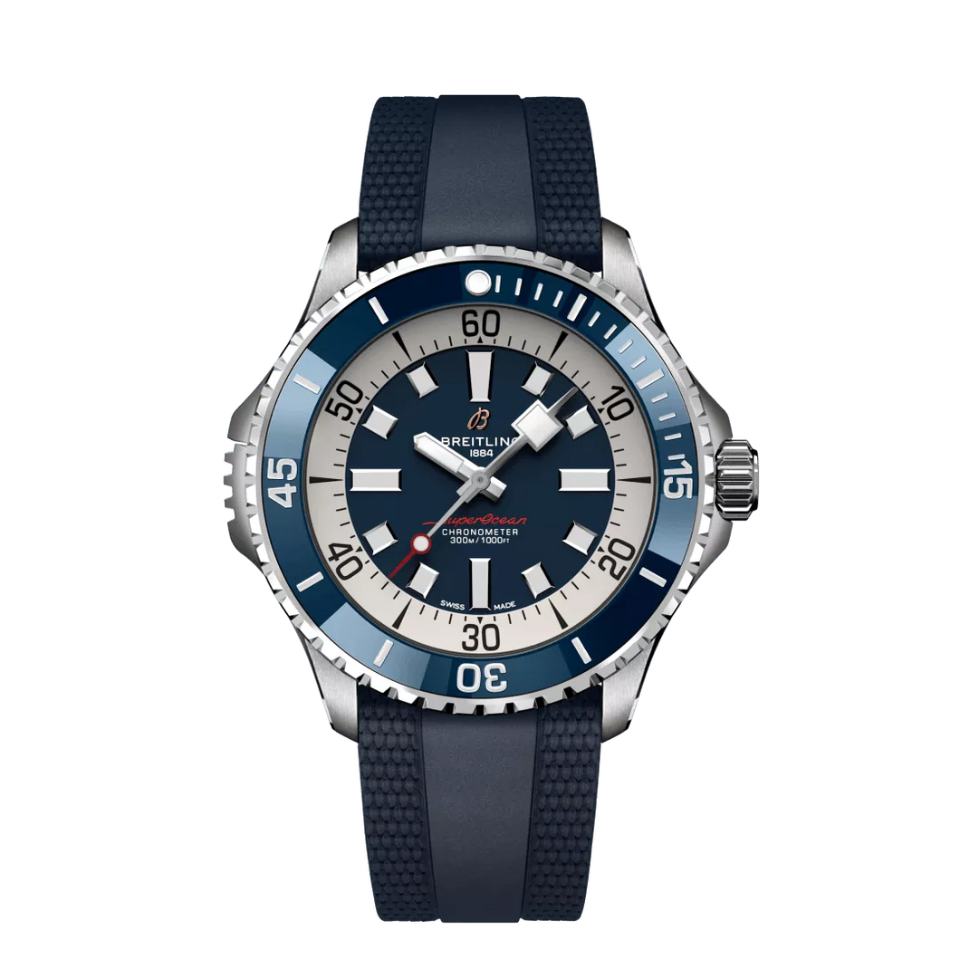 Breitling Superocean 46MM in Stainless Steel with Blue Dial on a Blue Rubber Strap