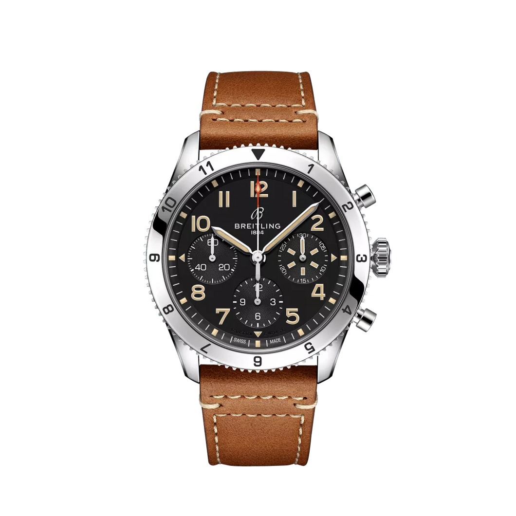 Breitling Classic Avi Chronograph 42MM P-51 Mustang on a Gold Brown Calfskin Leather Strap