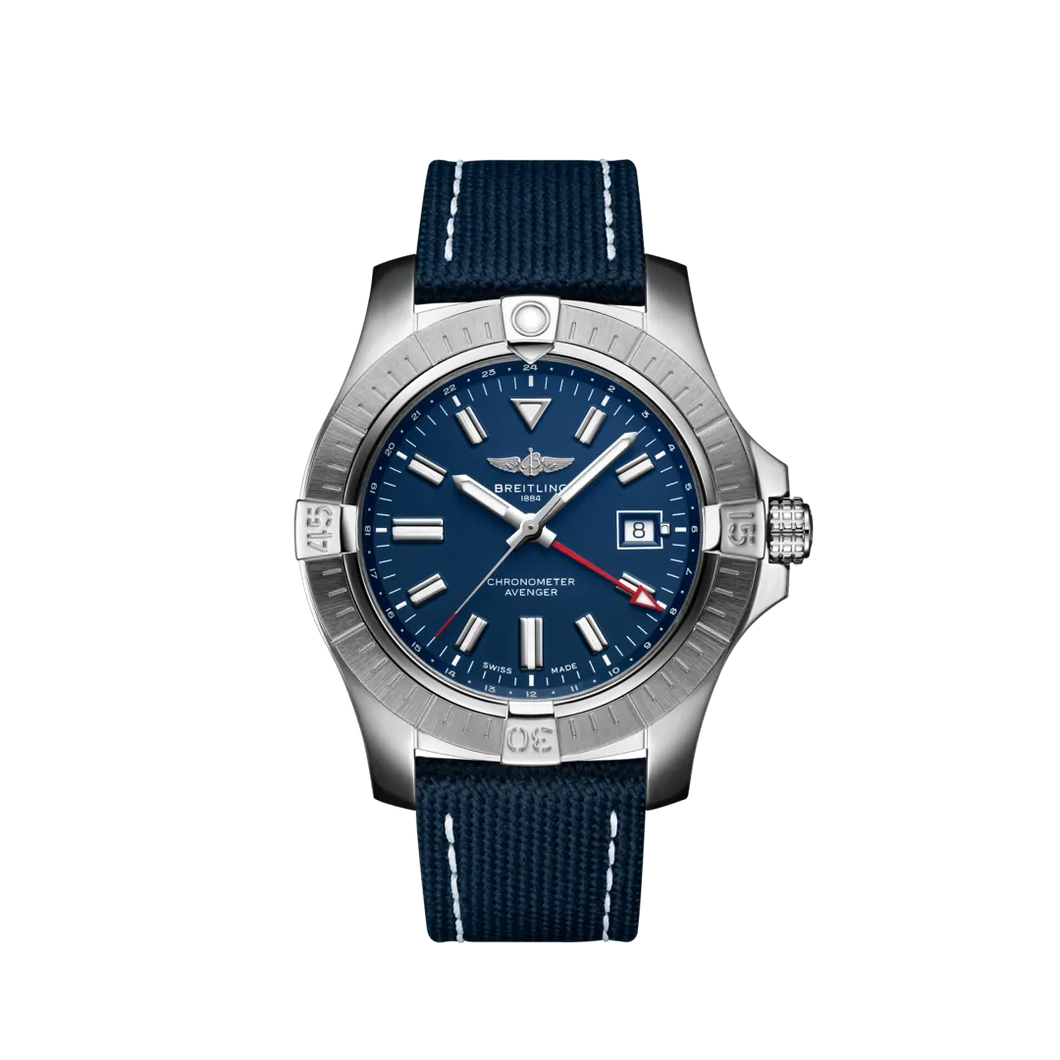 Breitling Avenger 45MM in Stainless Steel with Blue Dial on a Blue Strap with a Folding Clasp