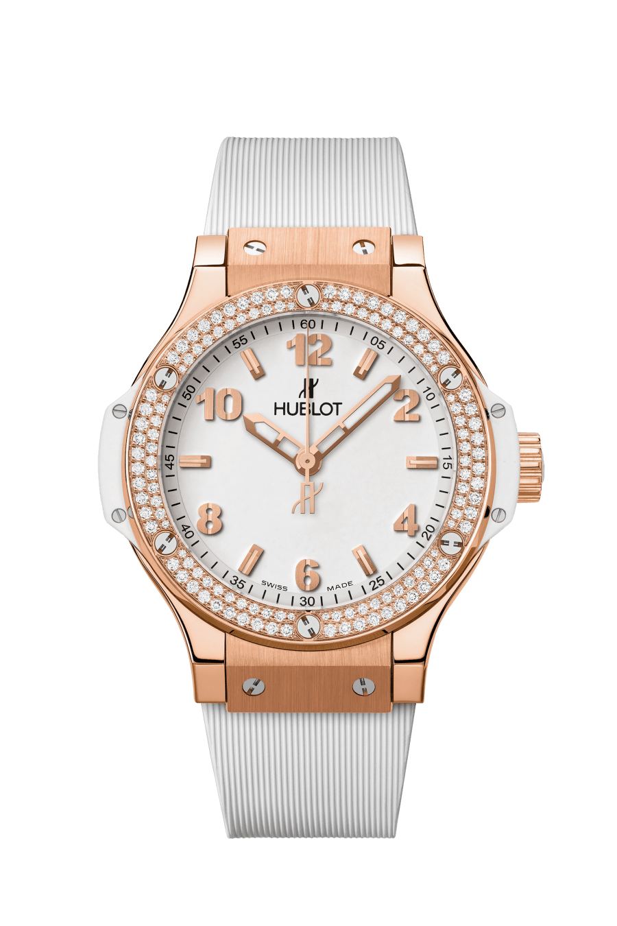Hublot Big Bang with White Dial in Rose Gold with Diamond Bezel 38mm