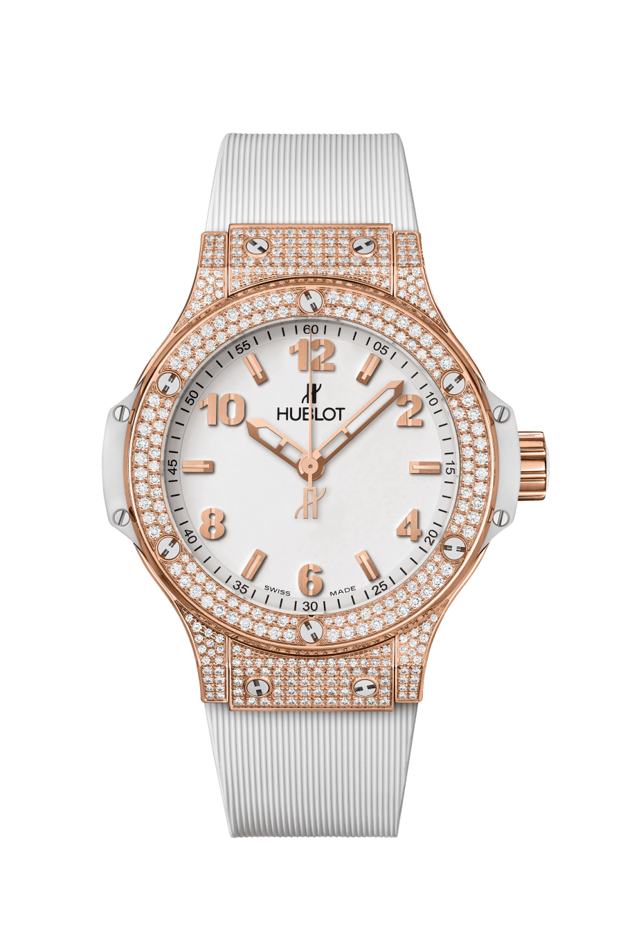 Hublot Big Bang with White Dial in Rose Gold Pave 38mm