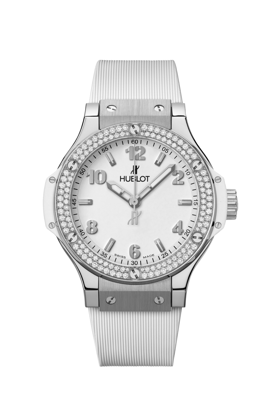 Hublot Big Bang with White Dial in Stainless Steel with Diamond Bezel 38mm